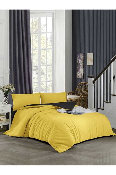 ELY PARKER Easy-Iron αναστρέψιμο κάλυμμα παπλώματος-μονό κρεβάτι (160x220) Κίτρινο-μαύρο
