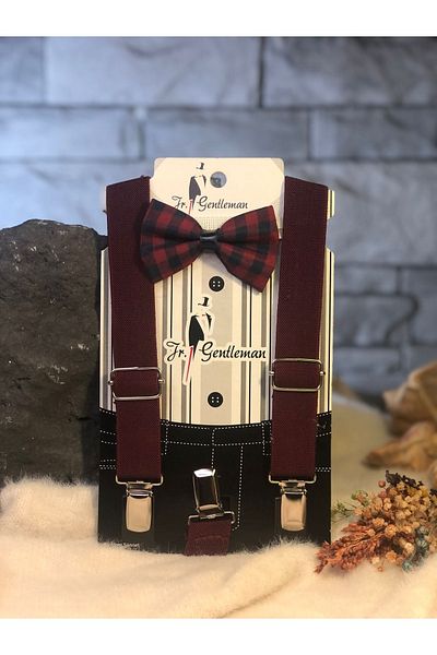 Jr Gentleman طقم ربطة عنق للأطفال بتصميم عنابي اللون