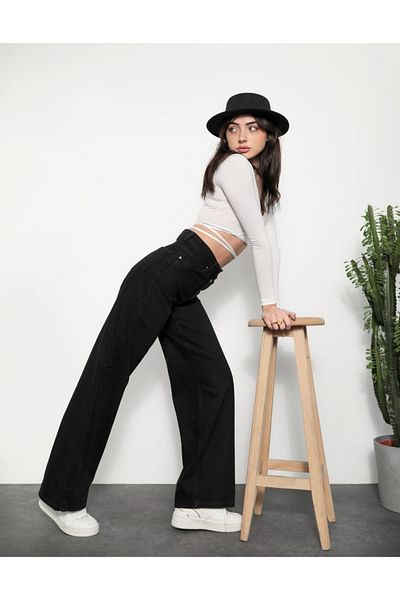 LİMABEL Women's High Waist Jeans Black Lycra Palazzo Jeans