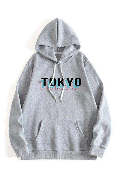 Mythologie Φούτερ με στάμπα Tokyo Dragon Japan Unisex Oversize γκρι κουκούλα καγκουρό με τσέπη