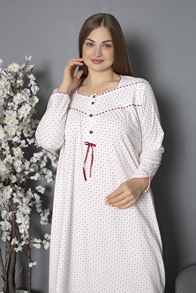 SEBOTEKS 100% βαμβακερό εποχιακό χτενισμένο βαμβακερό μακρυμάνικο Plus μέγεθος Mother Nightdress 1330