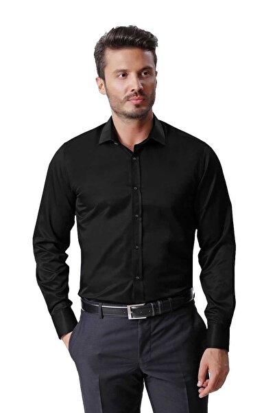Ottomoda Erkek Uzun Kollu %100 Pamuk Siyah Gömlek