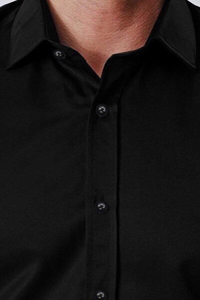 Ottomoda Erkek Uzun Kollu %100 Pamuk Siyah Gömlek