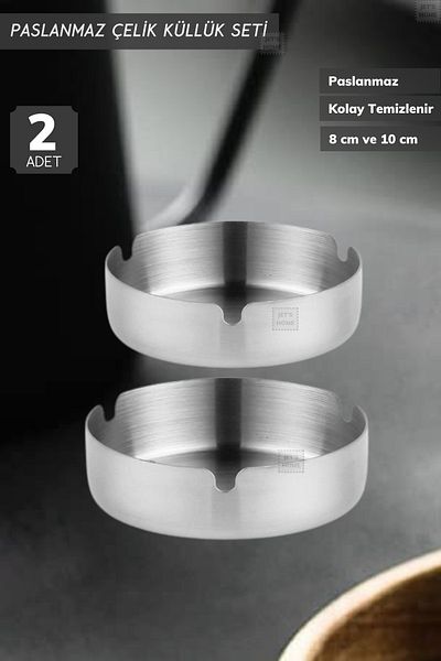 Jet's Home Set of 2 Ashtray Stainless Steel Ash Tray Cigarette Ashtray 8 &10 Cm