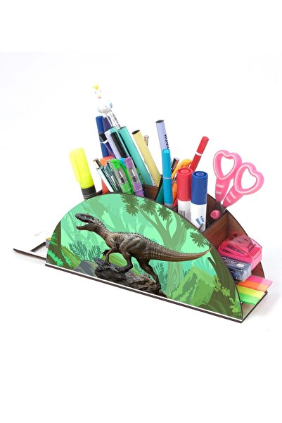 Notpa ديناصور خشبي في الغابة قوس قزح حاكم حامل قلم مكتبي صندوق منظم للأطفال Gk29