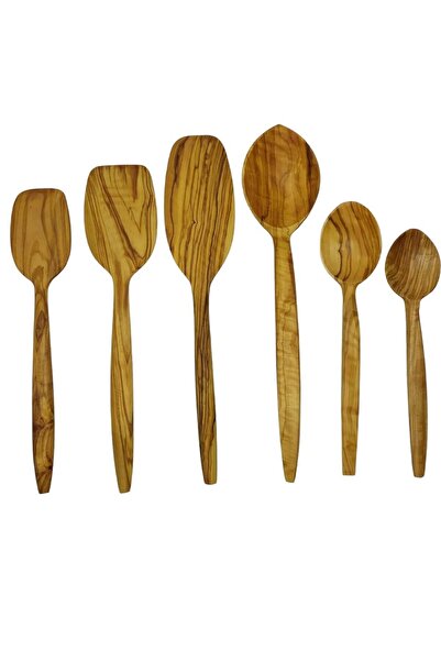 ncy طقم ملاعق زيتون طبيعي صناعة يدوية، ملعقة خشبية، ملعقة خشبية، طقم مطبخ 6 قطع
