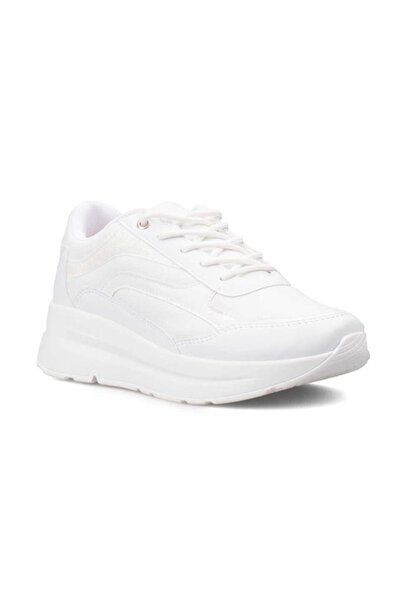 Beyaz - 137-22k Deri Trend Fashion Kadın Sneakers Ayakkabı