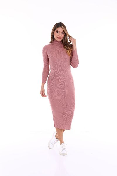 MODA MAÇKA PARK Rochie de damă cu gât țesut standard bodycon cu nervuri