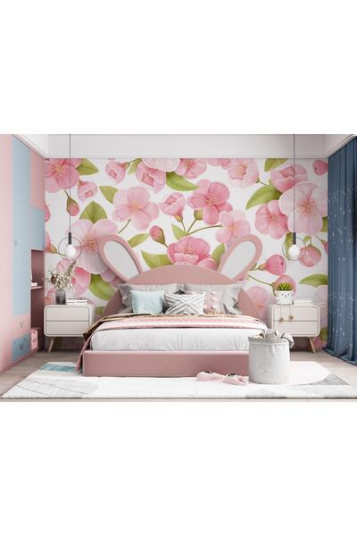LOTUS AURA Yaban Gülü Desenli Duvar Kağıdı, Pembe Gül Yapraklı Duvar Resmi