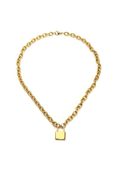 Chavin 50 cmLock of Love Gold Steel Women's Chain Necklace Ec81sr