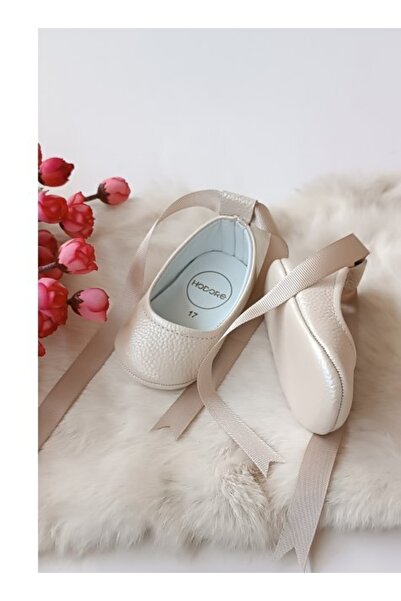 Hodore Fiore Genuine Leather Baby Ballerina Loafer Cream