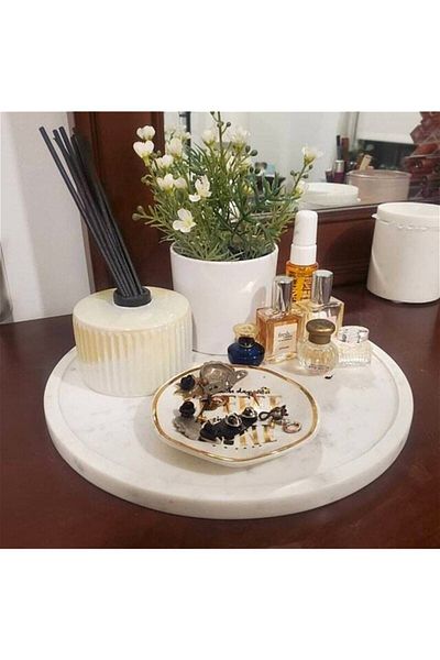 Sümeyra Marble Art Pure White - Marble Presentation Tray 30 Cm