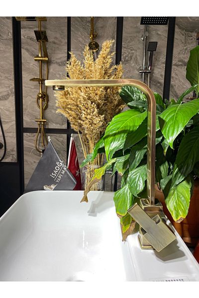 İSAOĞLU YAPI Matte Gold Kitchen Faucet Antique Gold Sink Faucet Gold Kitchen Faucet