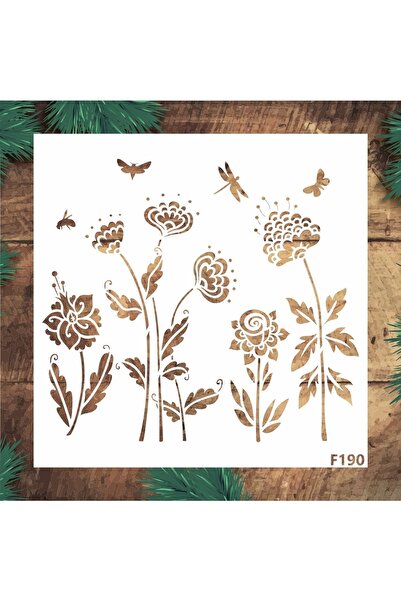 STENCİLTASARIM Stencil Tasarım F190 Kır Çiçekleri Desenler Duvar Ahşap Cam Bo...