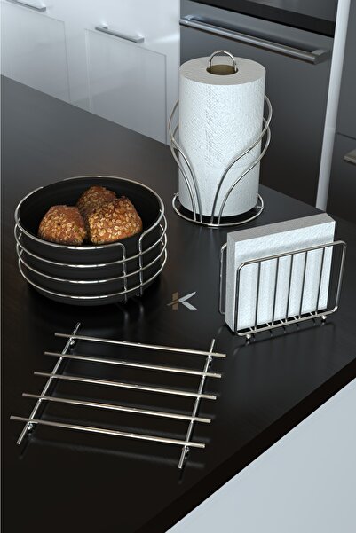 KARTEYA الفاخرة سلة الخبز غير القابل للصدأ وخدمة عرض مجموعة حامل المناشف حامل مناديل الركيزة حامل الخبز مجموعة من 4