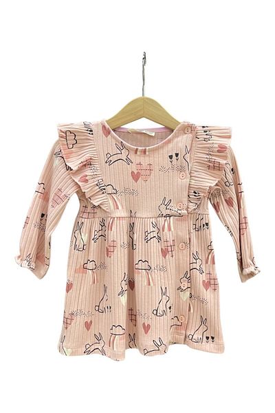 Çikoby Patterned Baby Girl Rose Knitted Dress