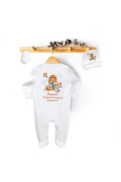 Niles Baby design for baby Jumpsuit Set for 0/3 Months - I'M Coming to Be Your Mother's Heart Written Jumpsuit Beret Gloves