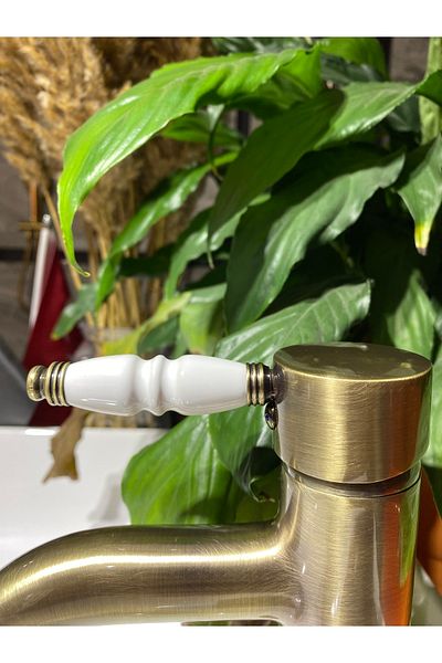 İSAOĞLU YAPI Matte Gold Sink Faucet Antique Sink Faucet Gold Sink Faucet Porcelain Vintage Design