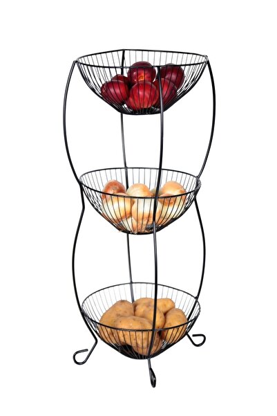 nilşah 3 Katlı Bowl Tel Sebzelik Meyvelik Siyah