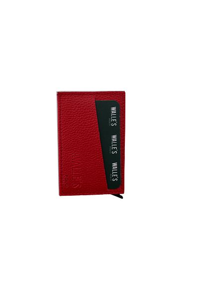 Walle's Polo Unisex Red Leather Rfid Protected Automatic Aluminum Mechanism Card Holder