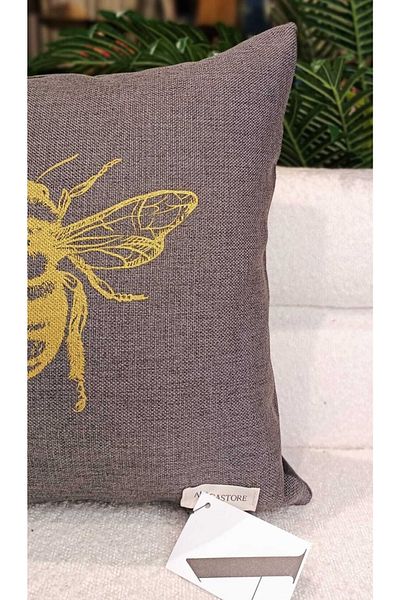Alacastore Husă de pernă decorativă cu model de albine de aur cu fundal gri