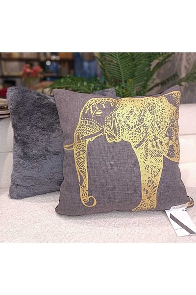 Alacastore Husă de pernă cu imprimeu din folie de in, cu design dublu elefant