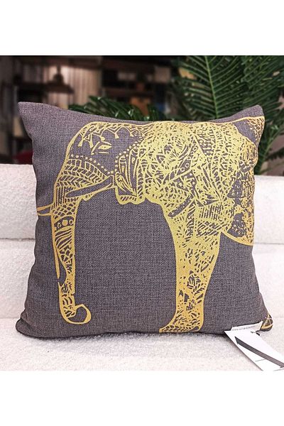 Alacastore Husă de pernă cu imprimeu din folie de in, cu design dublu elefant