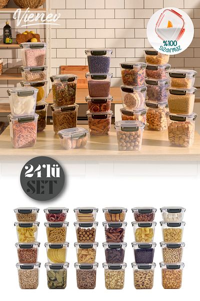 Vienev 24-Piece Master Sealed Deep Rectangular Storage Container Set 6x(2100,1000) 12x(1575) Anthracite
