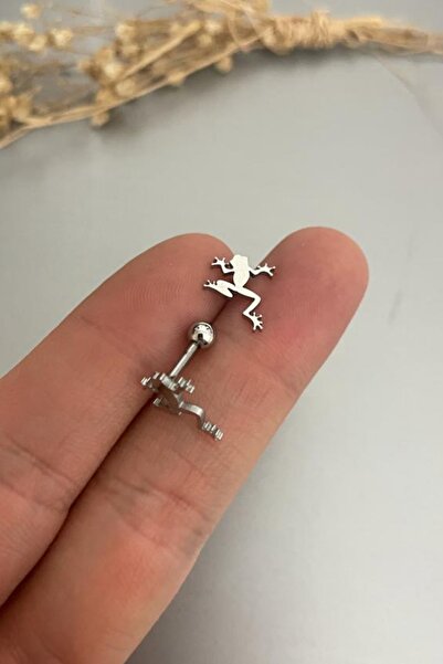 Jaida Moda Unisex Gümüş Renk Kurbağa Figürlü Çelik Tragus Helix Piercing