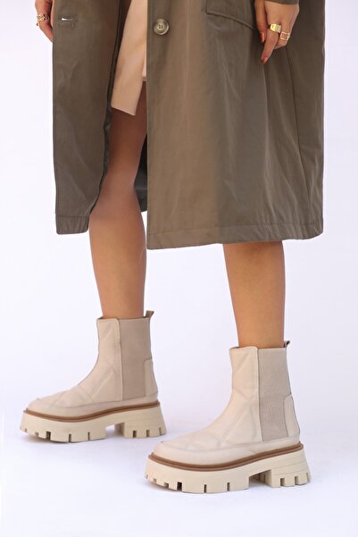 ELİT SHOES Nathalie Hakiki Deri Saya Dikiş Detaylı Kadın Postal