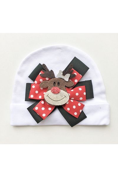 Mamasita Baby Girl Christmas Themed Beanie with Deer