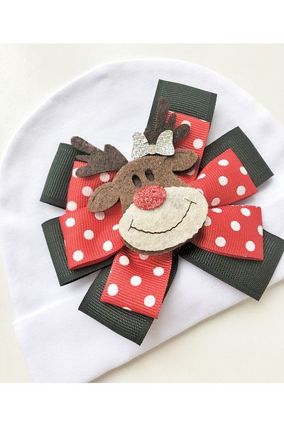 Mamasita Baby Girl Christmas Themed Beanie with Deer