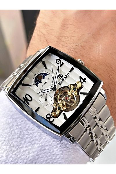 Reward Silver Color Square Model Functions Active Men's Wristwatch + Bracelet Gift