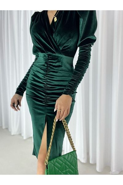 Secret Passion Lingerie Ευέλικτο Βελούδινο ύφασμα Gather Λεπτομερές βραδινό φόρεμα με διπλό στήθος και λαιμόκοψη 582022 721