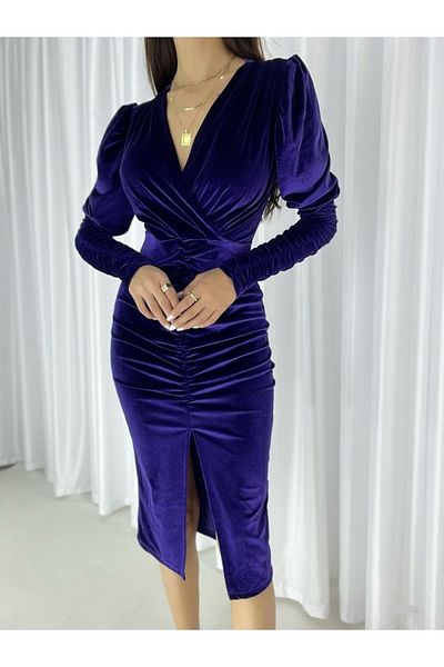 Secret Passion Lingerie Flexible Velvet Fabric Gather Detailed Double Breasted Neckline Evening Dress & Graduation Dress 582022 721
