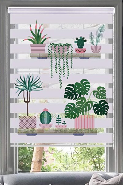 Lotus Rafta Sukulent Çeşitleri Zebra Perde - Oturma Odası - Cam Balkon - Salon - Mutfak - 130