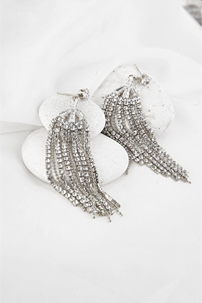 EUROMODA أقراط فستان السهرة مع أحجار الزركونيوم الباجيت، أحجار ستراس لامعة، أ...