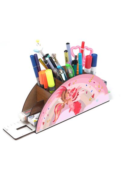 Notpa Ahşap Arkadaş Unicorn Gökkuşağı Cetvelli Masaüstü Kalemlik Kutu Çocukla...