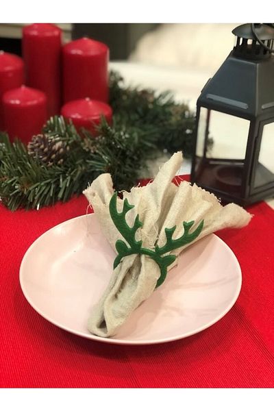 Masalsı Concept Set of 6 Green Felt Decorative New Year's Tableware Presentation Napkin Ring Napkin Ring