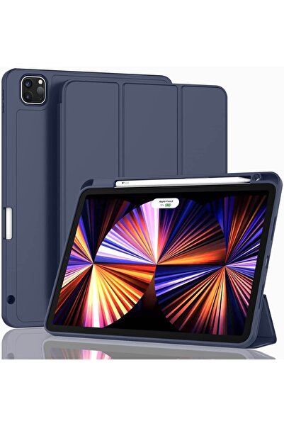 UnDePlus Apple Ipad Pro 12.9 4. Nesil Ve 3. Nesil Kılıf Pen Charge Kalem Bölmeli 2018 - 2020 Lacivert