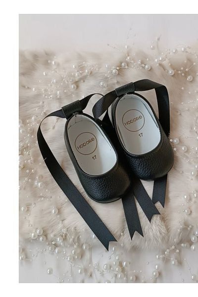 Hodore Fiore Genuine Leather Baby Ballerina Loafer Black