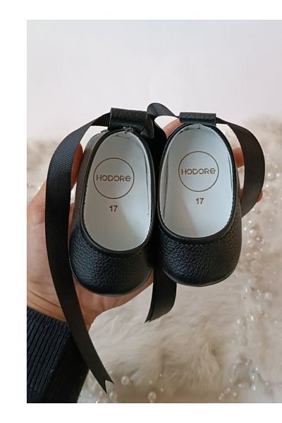 Hodore Fiore Genuine Leather Baby Ballerina Loafer Black