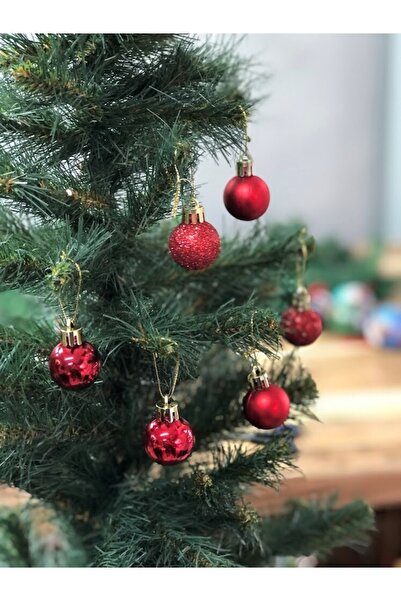 Masalsı Concept طقم زينة لشجرة عيد الميلاد باللون الأحمر على شكل كرة لطيفة مكون من 12 قطعة مقاس 3 سم