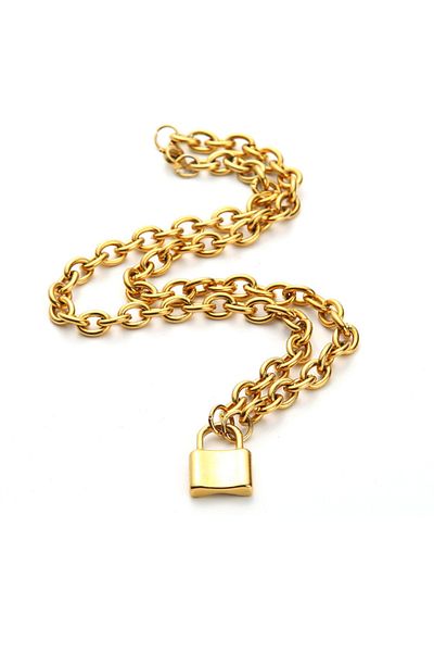 Chavin 50 cmLock of Love Gold Steel Women's Chain Necklace Ec81sr