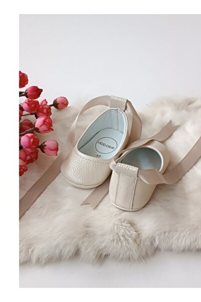 Hodore Fiore Genuine Leather Baby Ballerina Loafer Cream