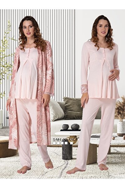 by İGP Women's Pink Maternity Pajama Set with Dressing Gown Effortt