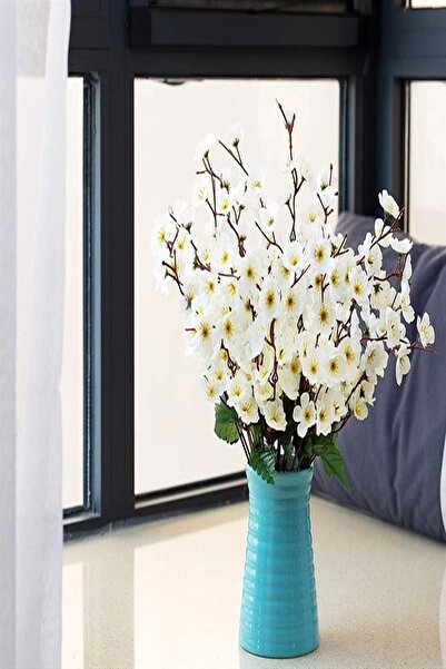 fesleğen çiçek Yapay Çiçek Bahardalı Japon Kiraz Çiçeği 7 Dallı 57cm Beyaz