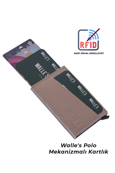 Walle's Polo Θήκη κάρτας Unisex Cream Leather Rfid Protected Automatic Mechanism Aluminium