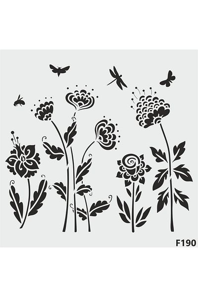 STENCİLTASARIM Stencil Design F190 Wild Flowers Patterns Wall Wooden Glass Painting Pattern