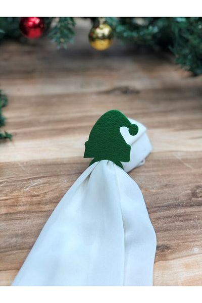 Masalsı Concept Decorative Christmas Napkin Holder 6-Piece Green Christmas Hat Motif Felt Napkin Ring Napkin Ring
